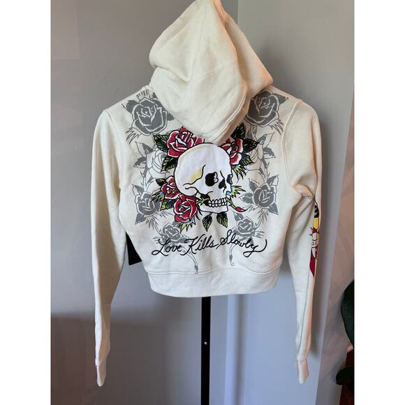 Ed Hardy 3 Hearts Cropped Hoodie NWT Medium - Picture 4 of 4